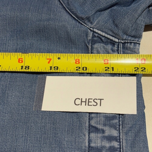 Chicos Long Sleeve Tunic Shirt Sz 2 = 12/14 Blue Tencel Denim Stapel Minimalist - Picture 7 of 10